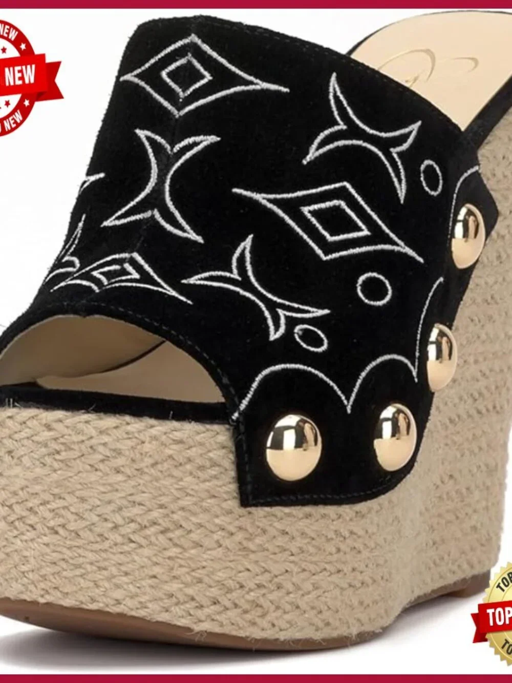 Studded Espadrille Wedge Sandal Peep Toe Ankle Strap Suede Dress